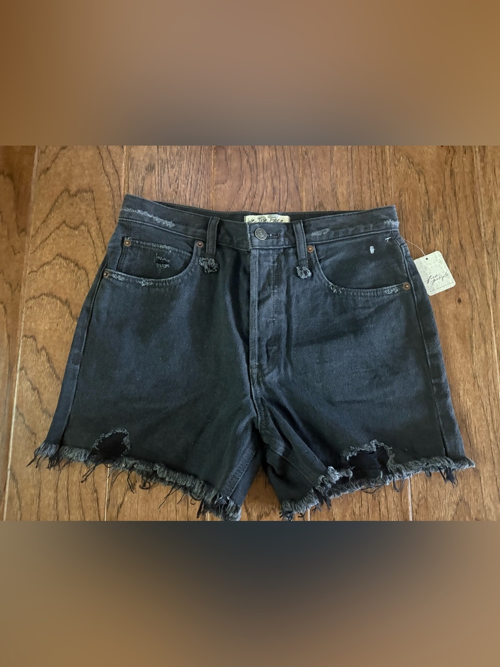 We The Free Black Distressed Denim Jean Shorts